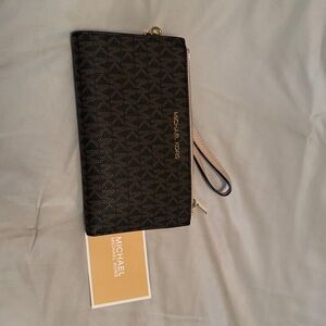 Michael Kors Black and Gold Logo Wristlet